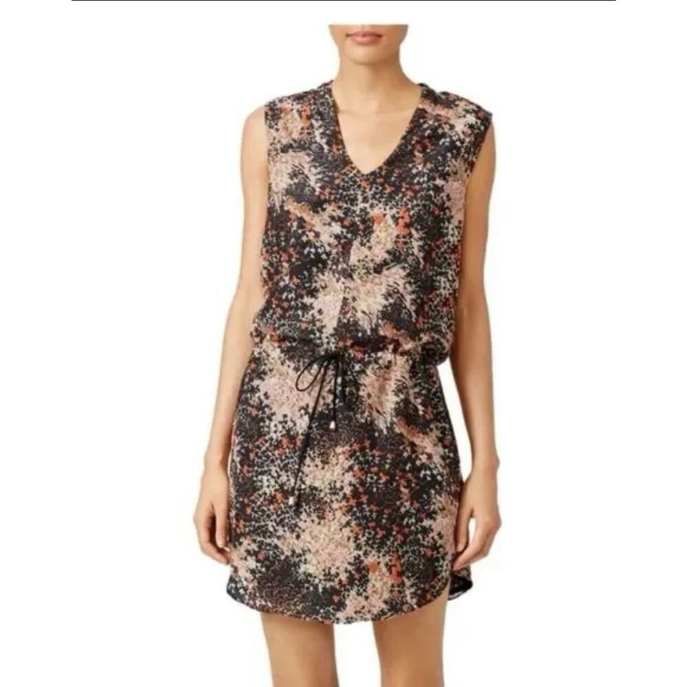 Karen Zambos Sleeveless Tie Waist Abstract Colton Shirt Dress - M